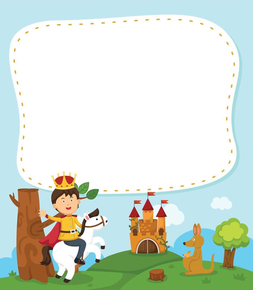 Empty banner template with kid king on horseback illustration vector