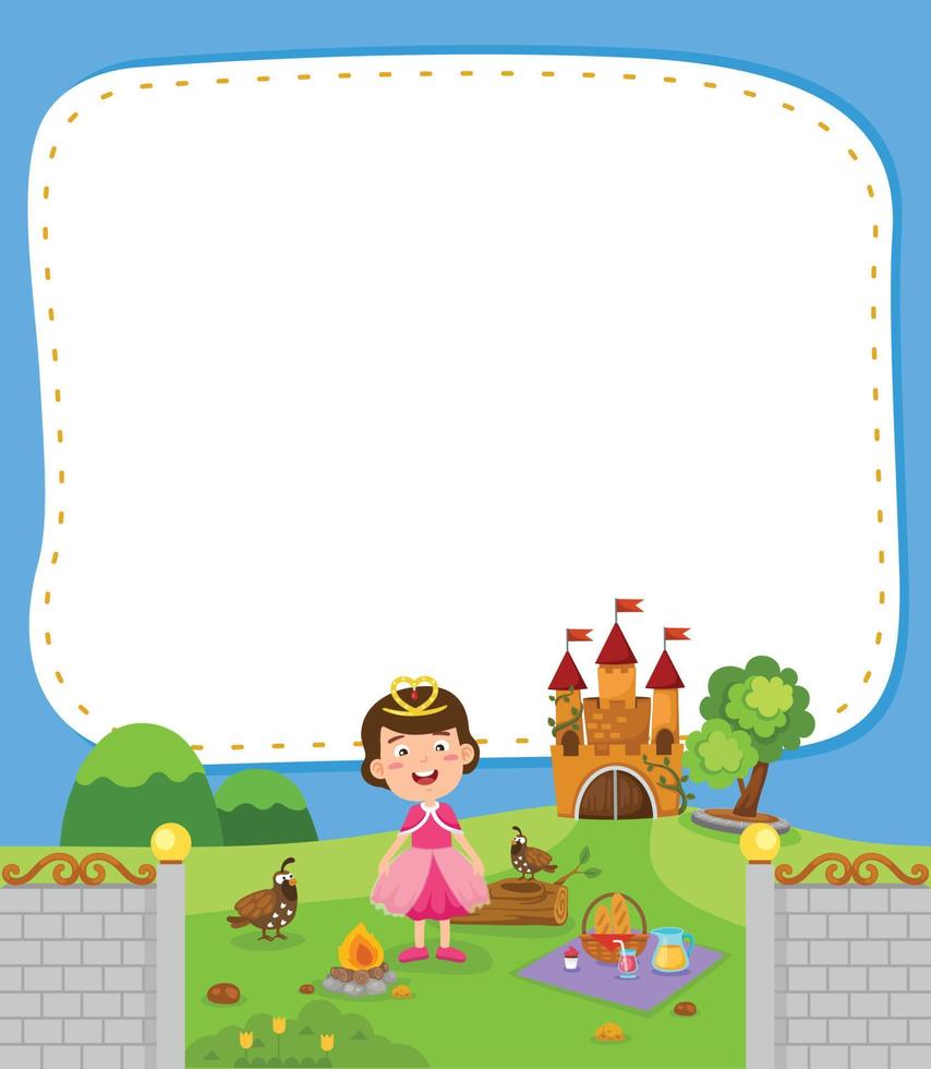 Empty banner template with little queen is playing in the grass illustration vector