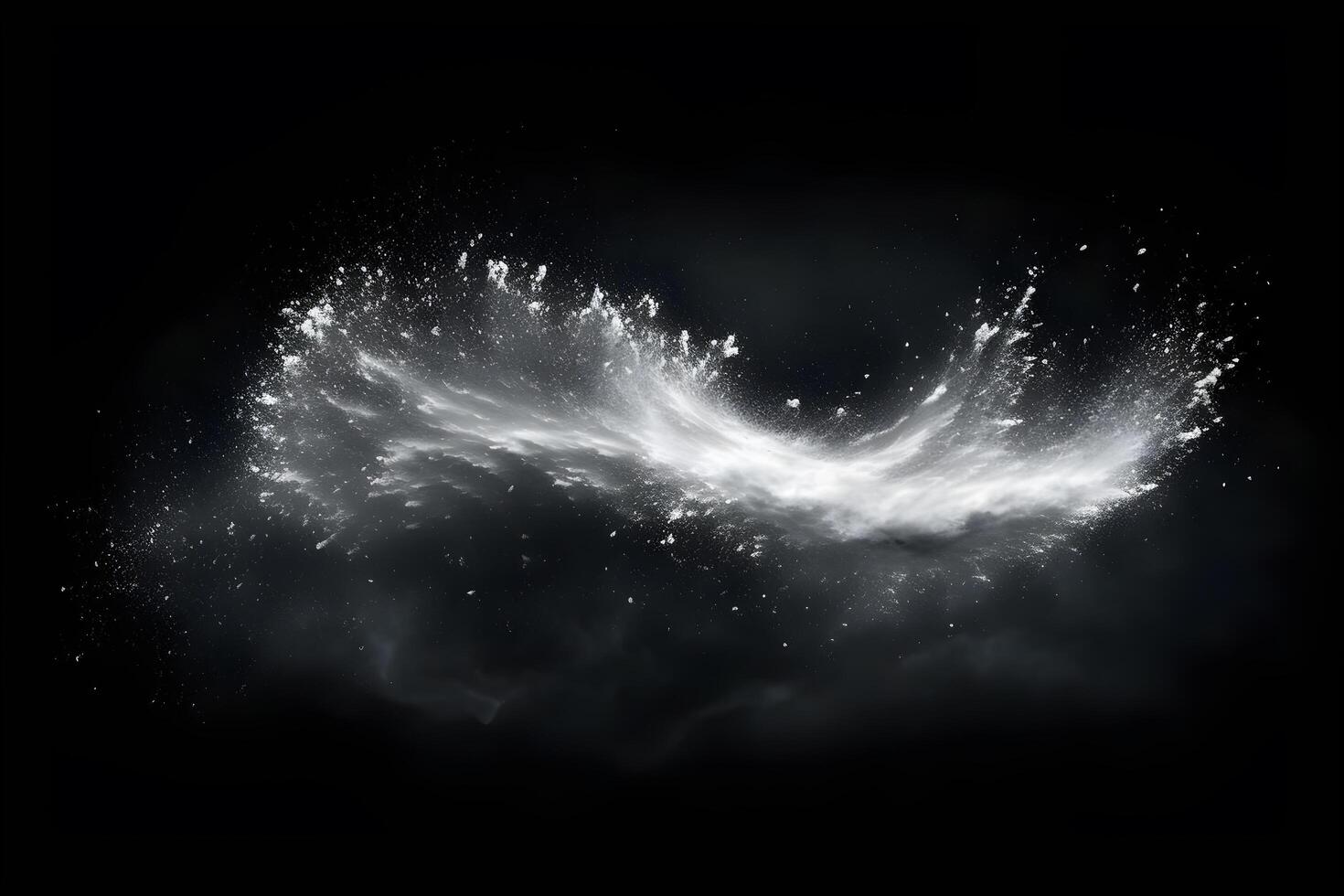 Abstract design of white powder snow cloud explosion on dark background photo