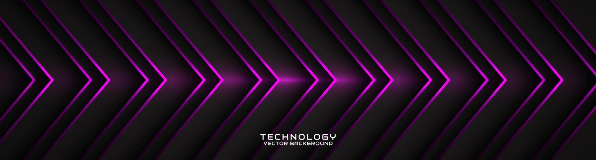 3D black techno abstract background overlap layer on dark space with purple arrow effect decoration. Modern graphic design element cutout style concept for banner, flyer, card, or brochure cover vector