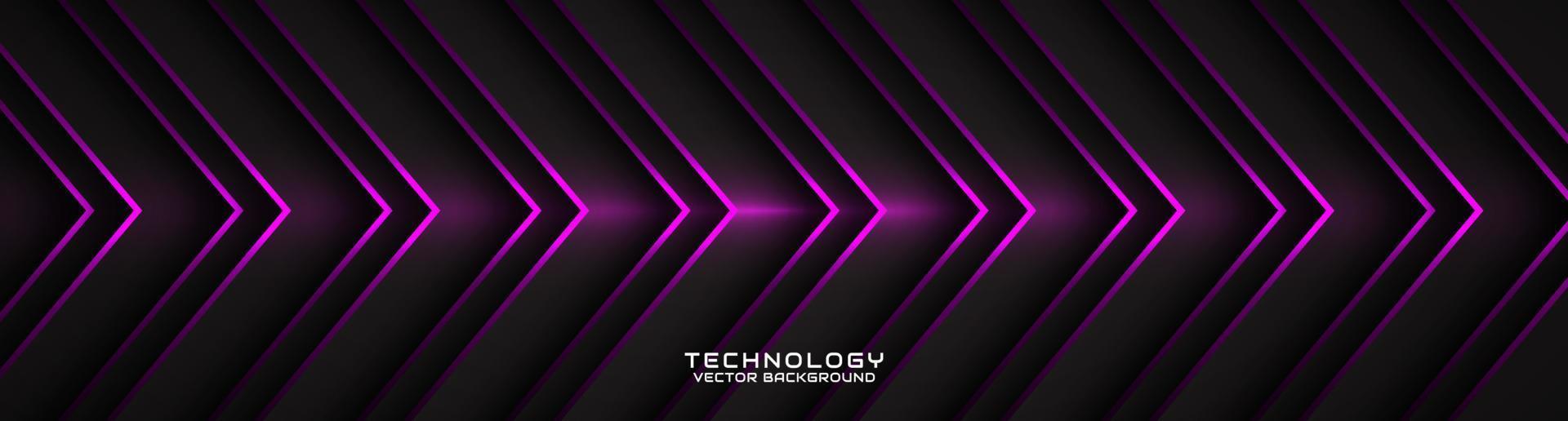 3D black techno abstract background overlap layer on dark space with purple arrow effect decoration. Modern graphic design element cutout style concept for banner, flyer, card, or brochure cover vector