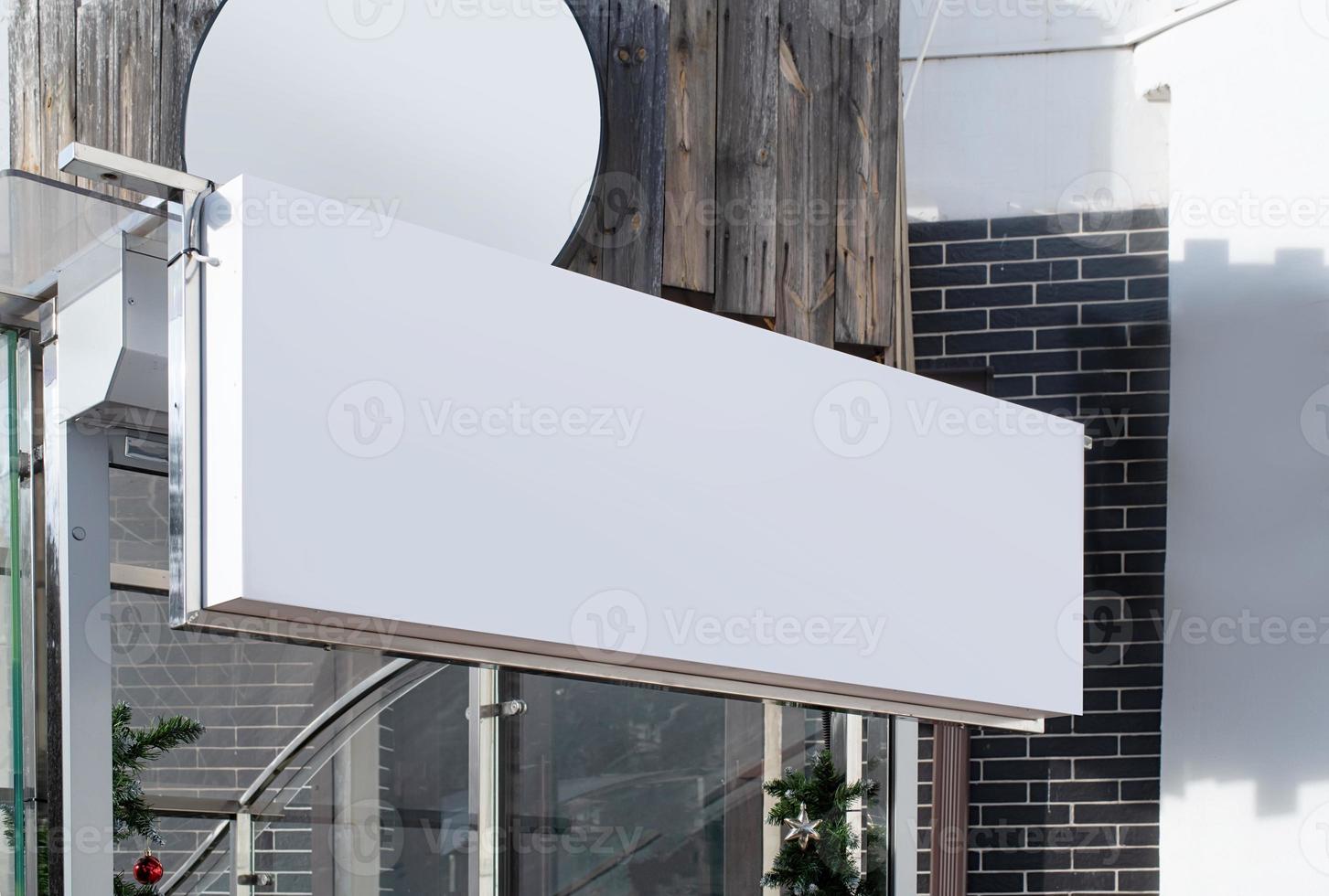 real establishment exterior with white walls , white logos for mockup design photo