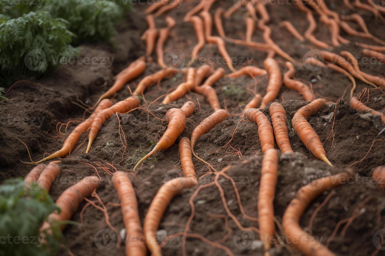 Carrots in ground, abstract garden. photo