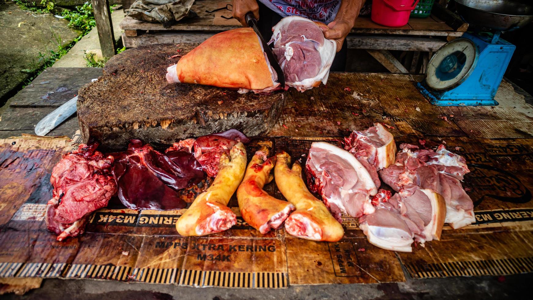 pork sold in traditional markets photo