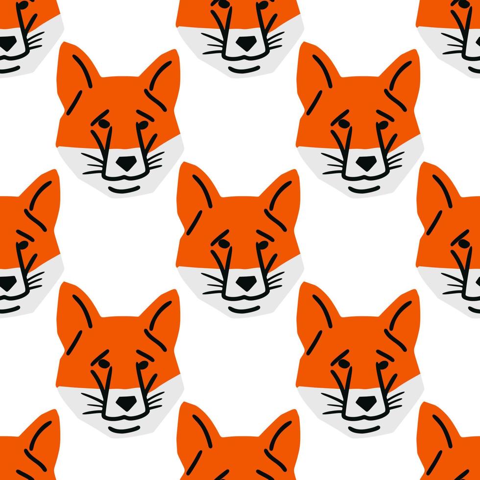 Seamless pattern with Fox head illustration in minimalist cutting style on white background vector