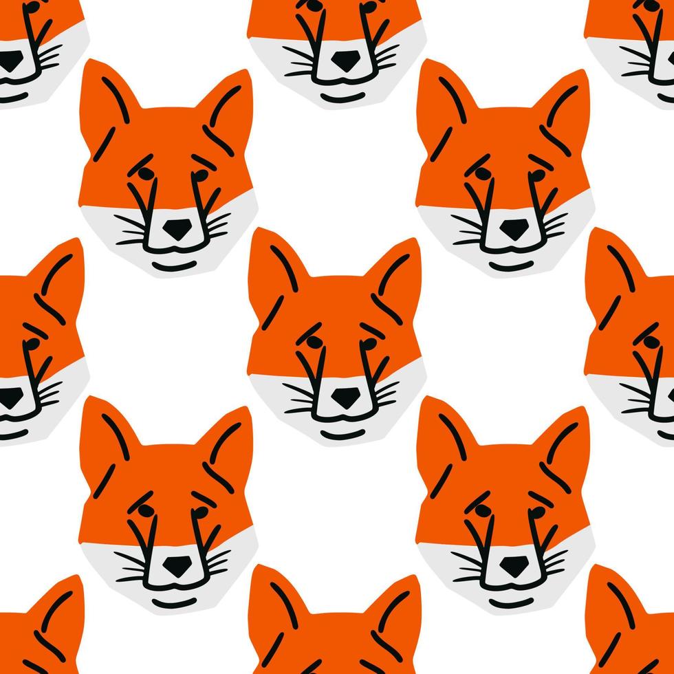 Seamless pattern with Fox head illustration in minimalist cutting style on white background vector