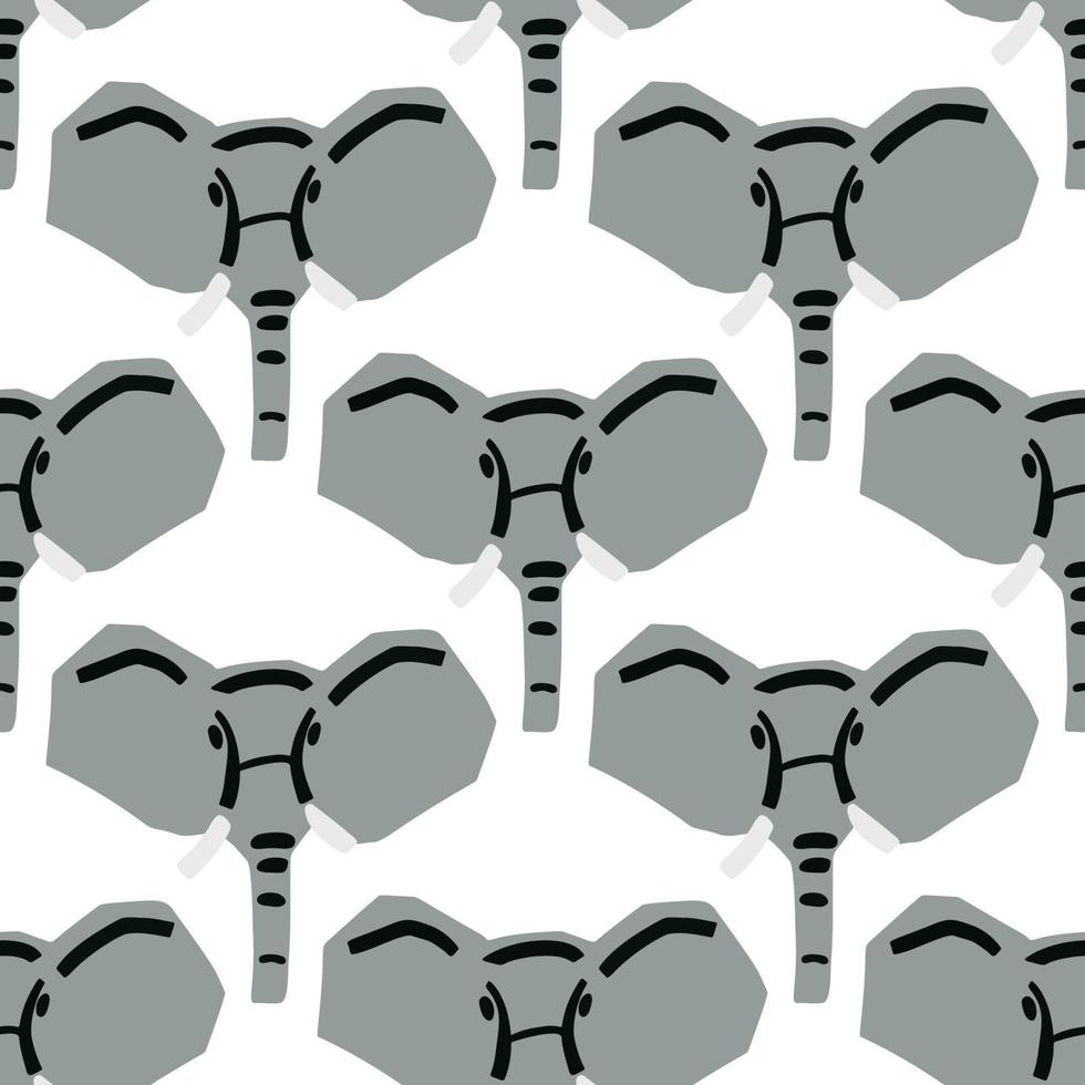Seamless pattern with Elephant head illustration in minimalist cutting style on white background vector