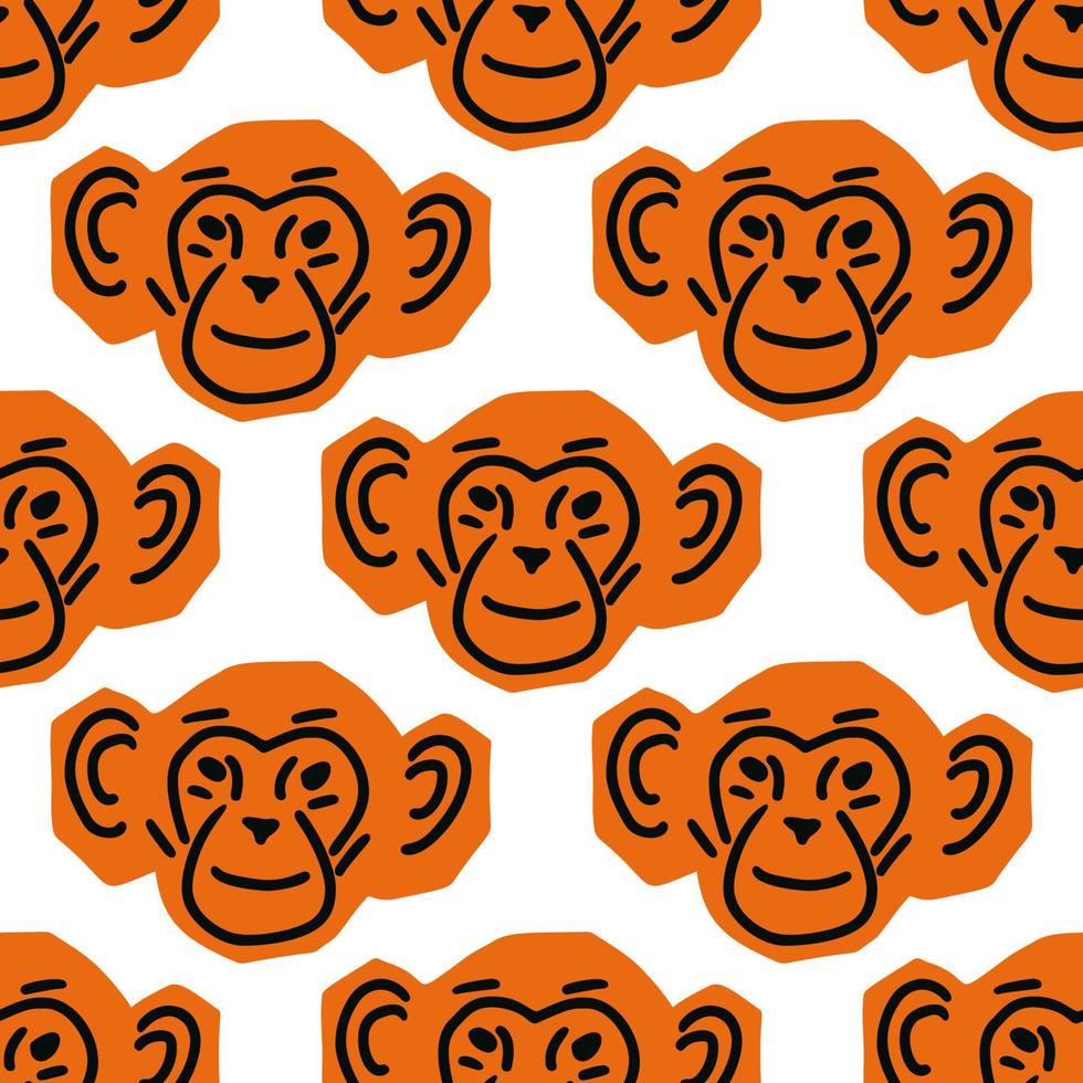 Seamless pattern with Monkey head illustration in minimalist cutting style on white background vector