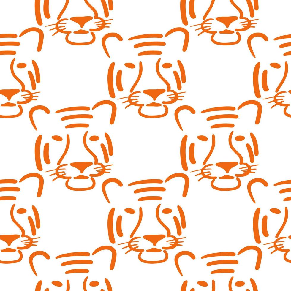 Seamless pattern with Tiger head illustration in outline style on white background vector