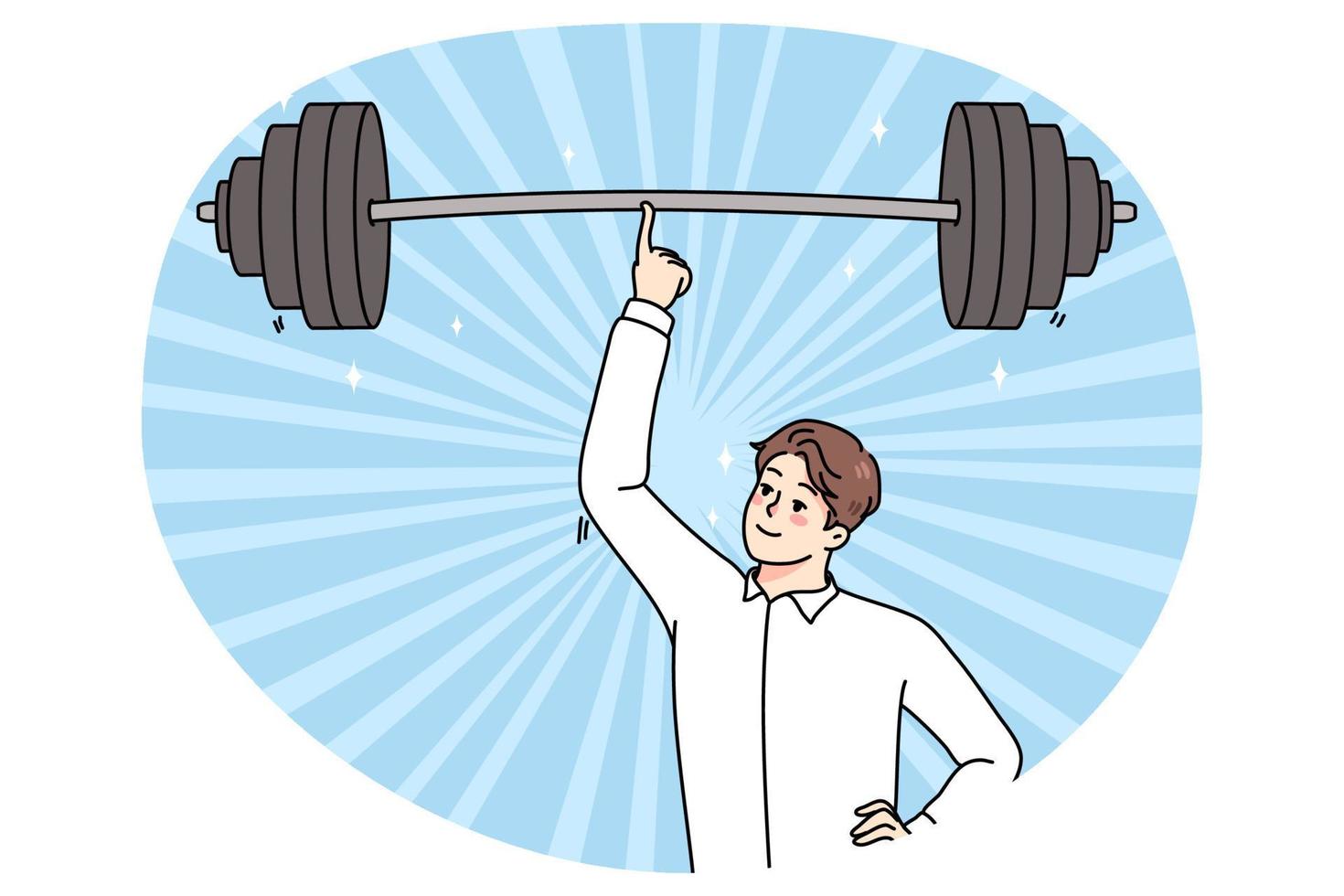 Businessman hold heavy barbell on finger vector