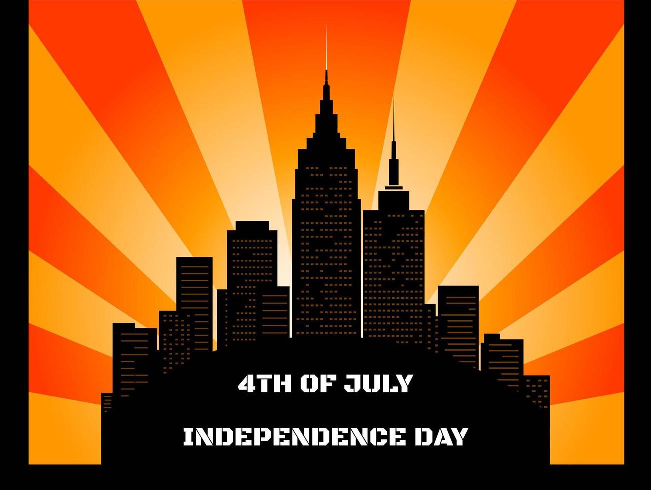 Independence day vector illustration with american flag and megapolis cityscape silhouette. 4th of July, USA independence day. Design for posters, banners, flyers, greeting cards.