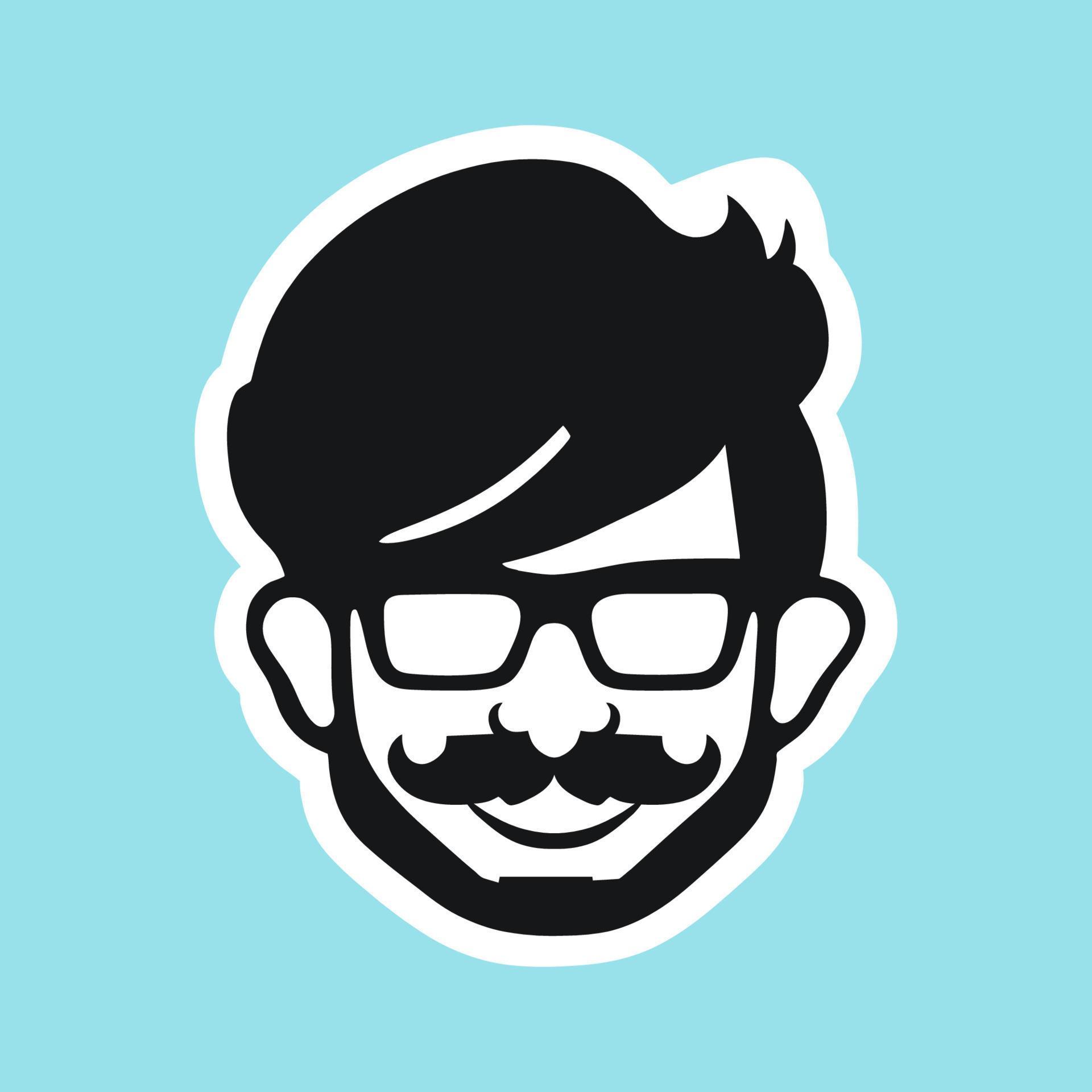 Die-cut sticker, hipster character portrait, programmer face vector ...