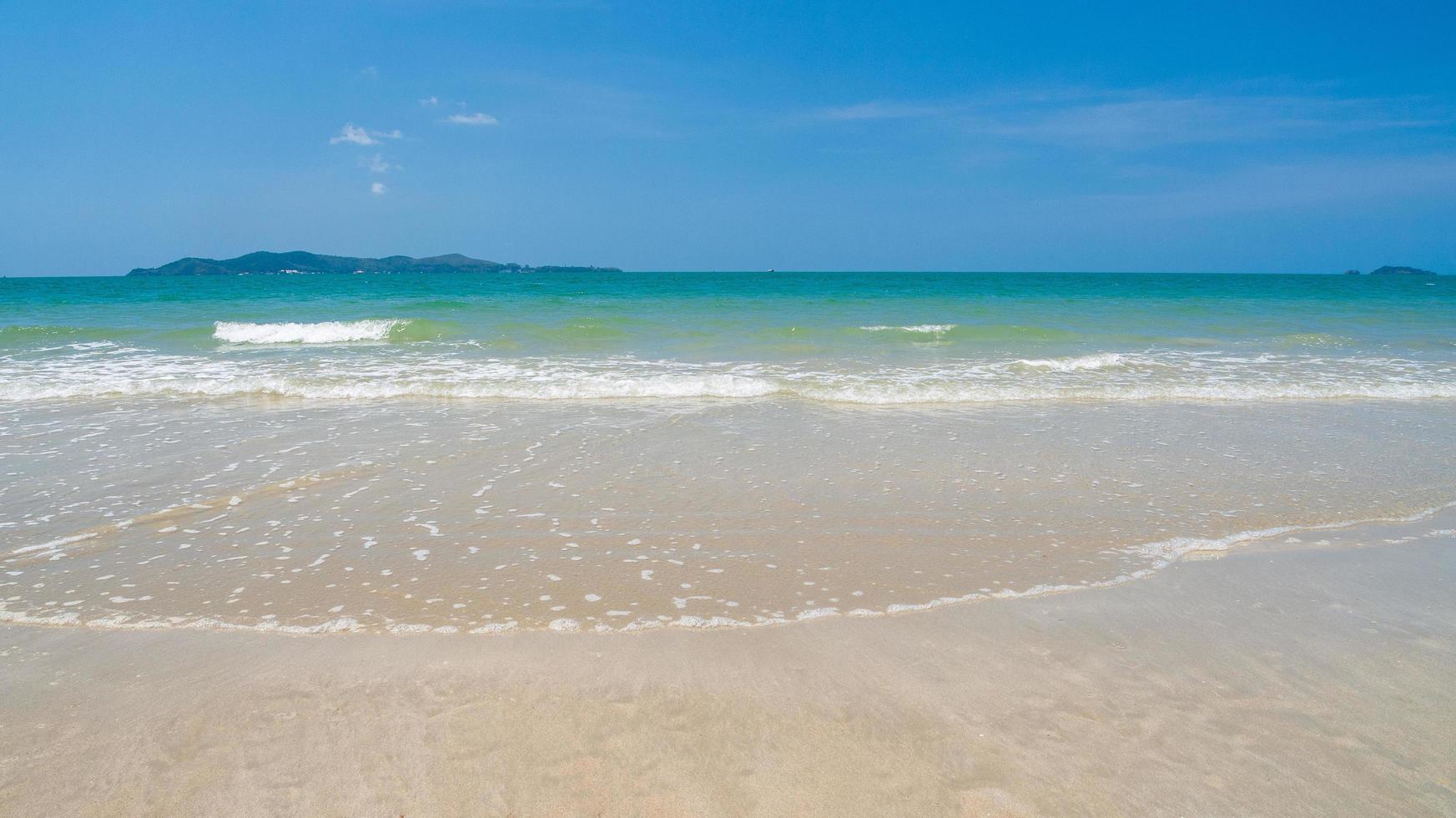 view summer landscape Suan Son Beach has Clean white sand beach Stretching along coast Gulf Thailand East country And  clear skies, suitable for relaxation, vacation in Thailand Rayong photo