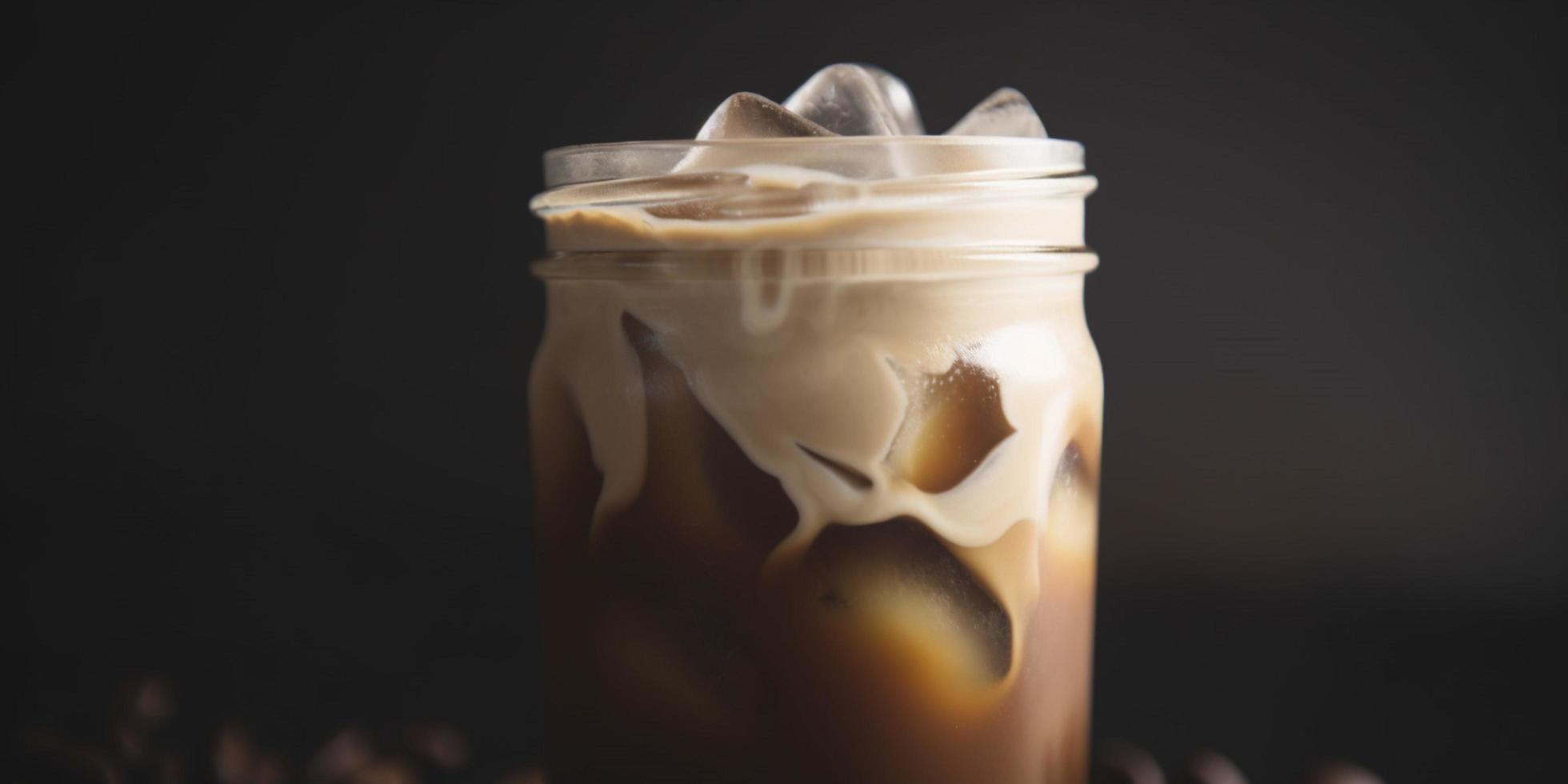 realistic glossy glass cup with hot coffee photo