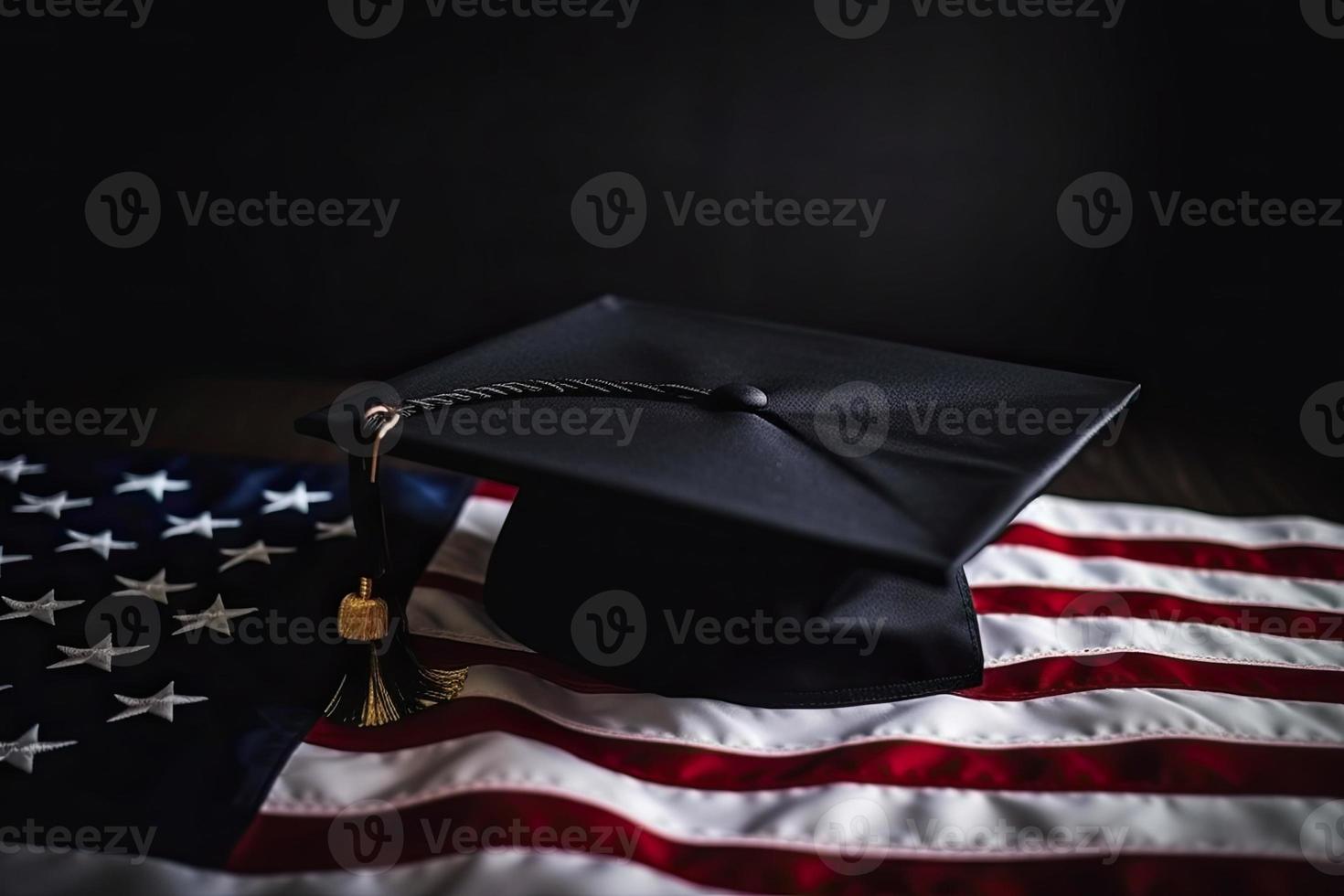 A graduation cap on the American flag photo