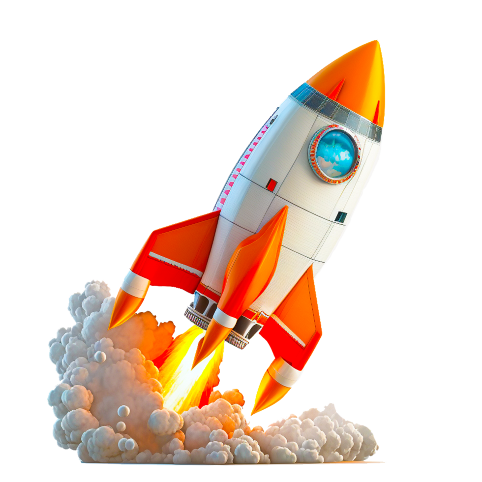 3d space rocket render with transparent background png