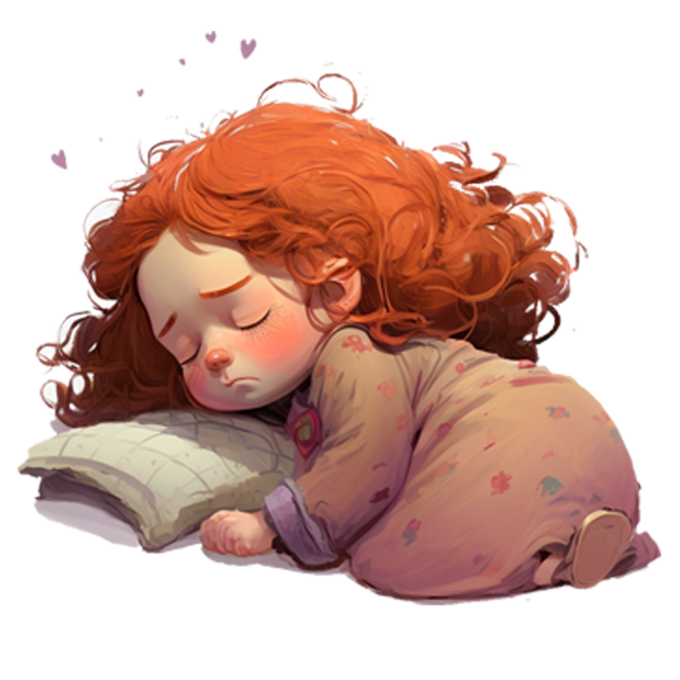 dibujos animados personaje niña dormido ilustración, ai generativo png