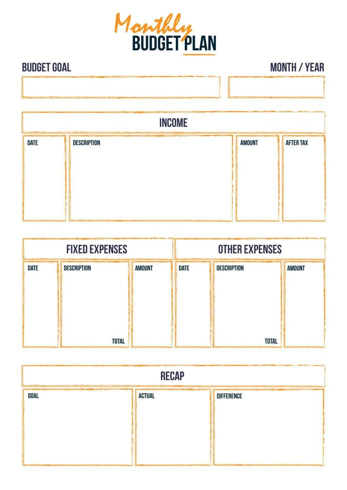 Monthly budget plan. Budget planning template. Vector illustration for print