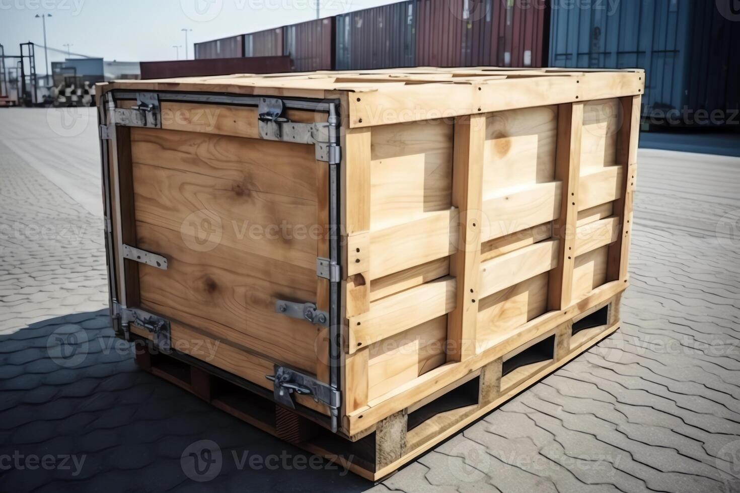 Envío envase. grande de madera caja para transporte o entrega. ai generado foto