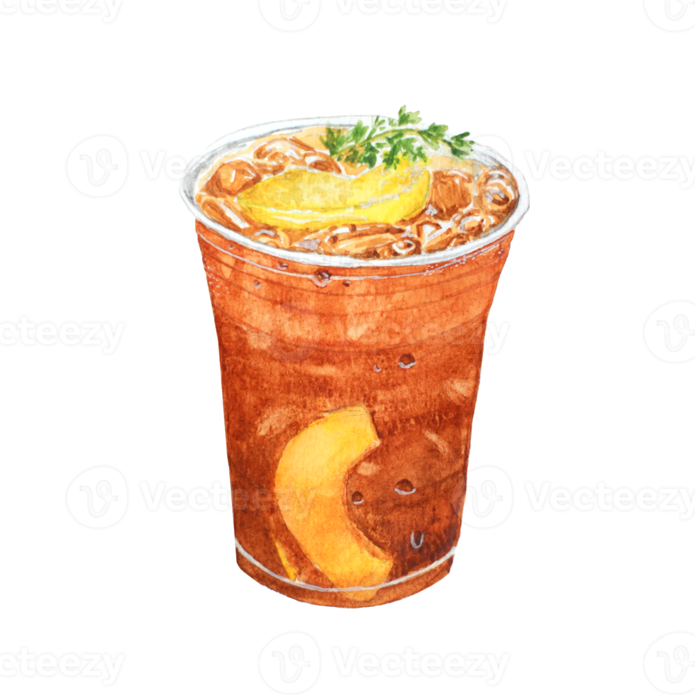 Iced Peach tea in plastic glass watercolor 22996390 PNG