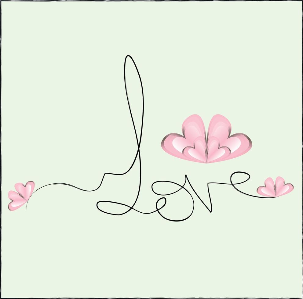 painting of love with the word love written by hand and hearts in the shape of a butterfly vector