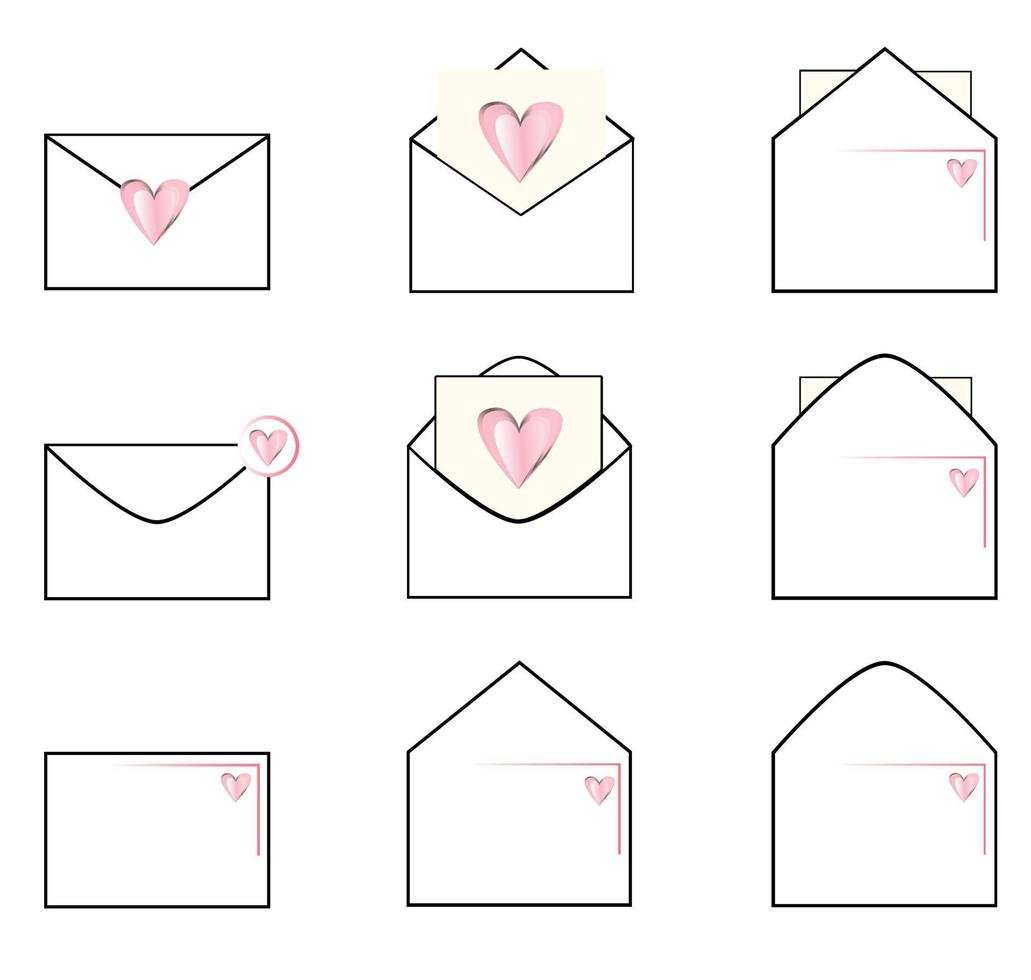 love letter icons with hearts in pink color vector