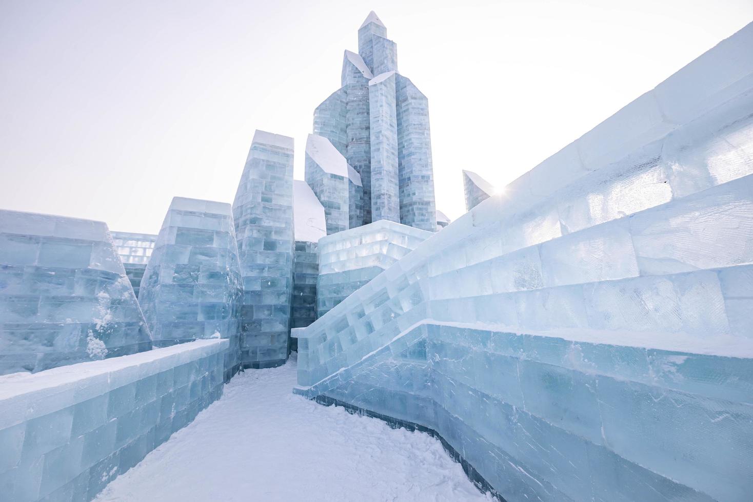 HARBIN, CHINA - JAN 15, 2020-Harbin International Ice and Snow Sculpture Festival is an annual winter festival that takes place in Harbin. It is the world largest ice and snow festival. photo