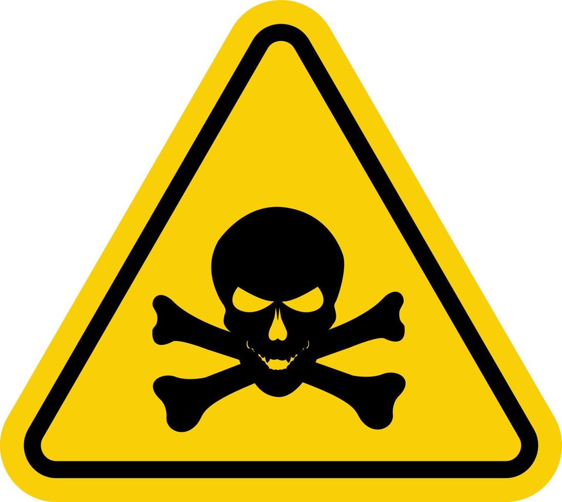 Poisons sign. Warning sign poisonous substances. Yellow triangle sign with skull and crossbones icon. Danger of poisoning by toxic substances. Dangerous area. vector