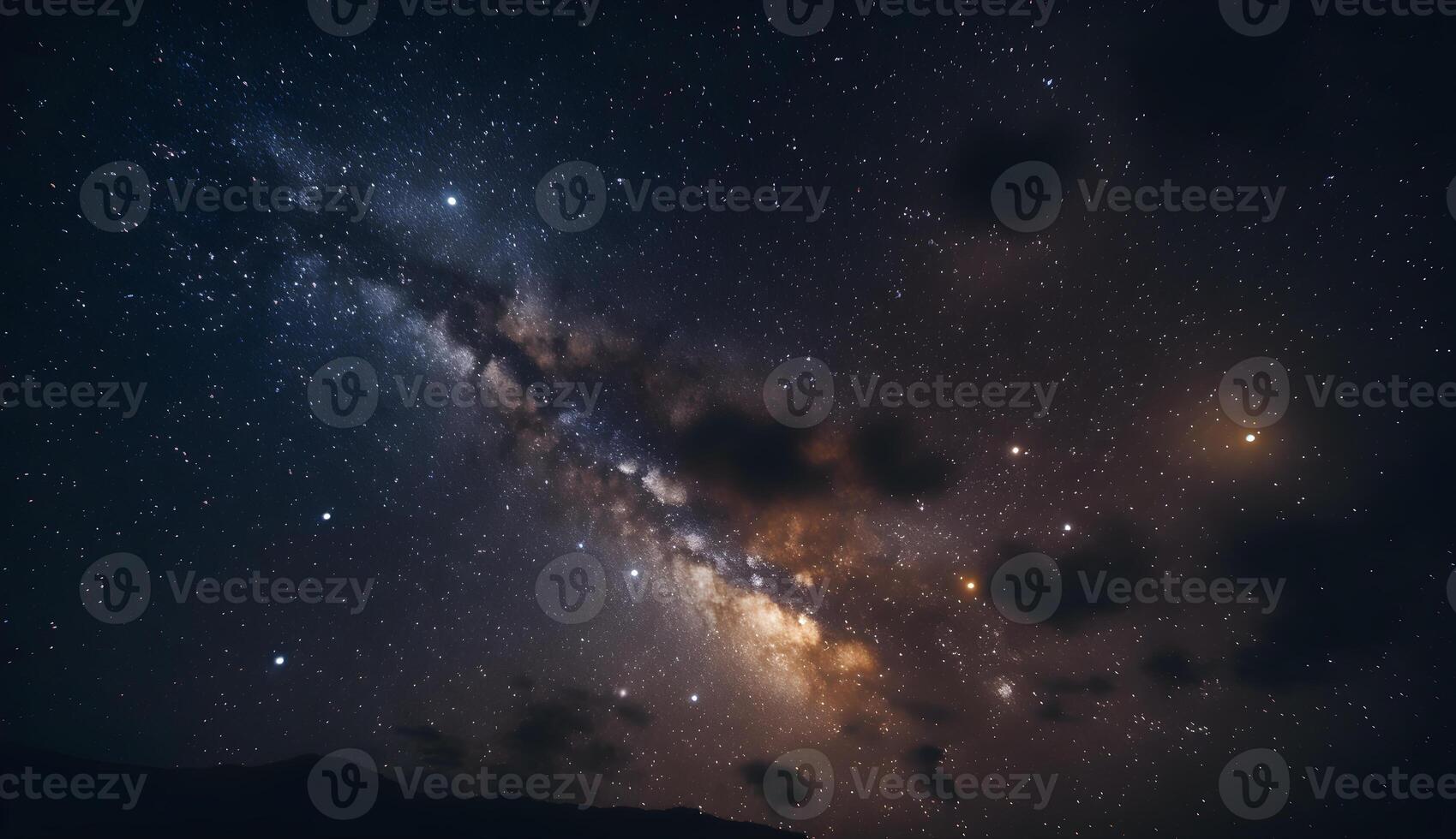 The view of the sky at night is filled with stars . photo