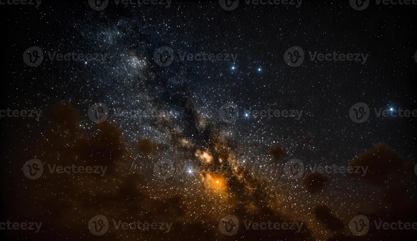 The view of the sky at night is filled with stars . photo