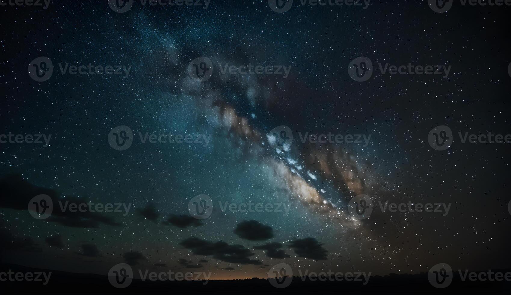The view of the sky at night is filled with stars . photo