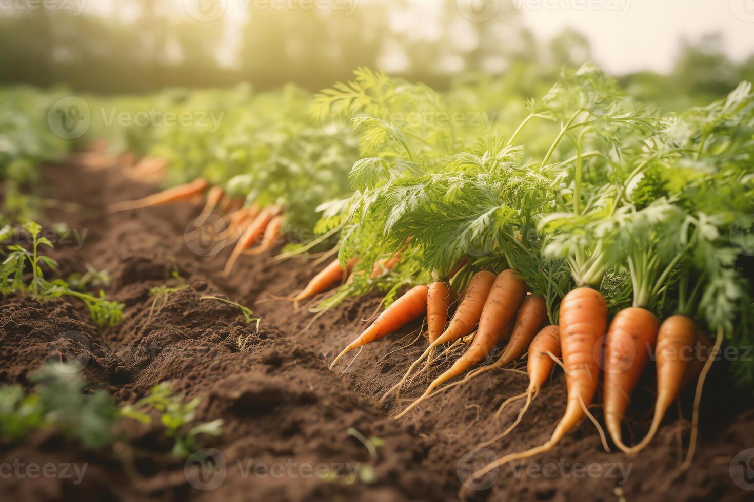 Ripe carrots in organic field. photo