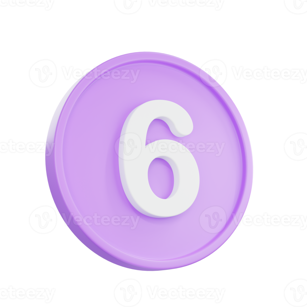 3d rendere Avviso pulsanti con il numero 6 icona isolato per sociale media promemoria. png