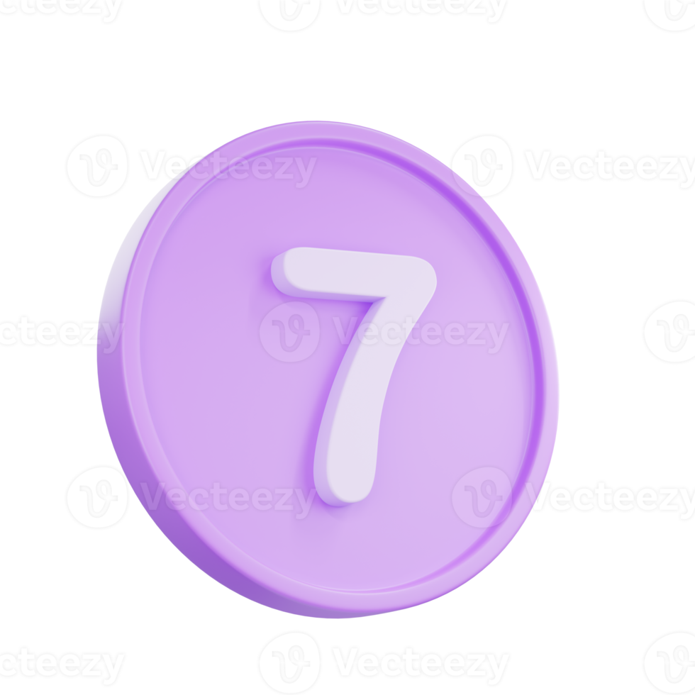 3D render Notice buttons with the number 7 icon isolated for social media reminders. png