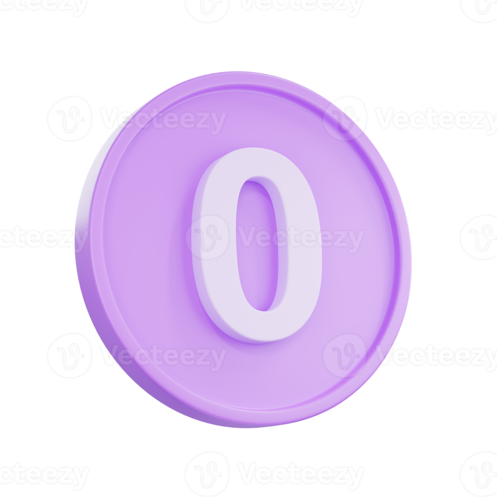 3D render Notice buttons with the number 0 icon isolated for social media reminders. png