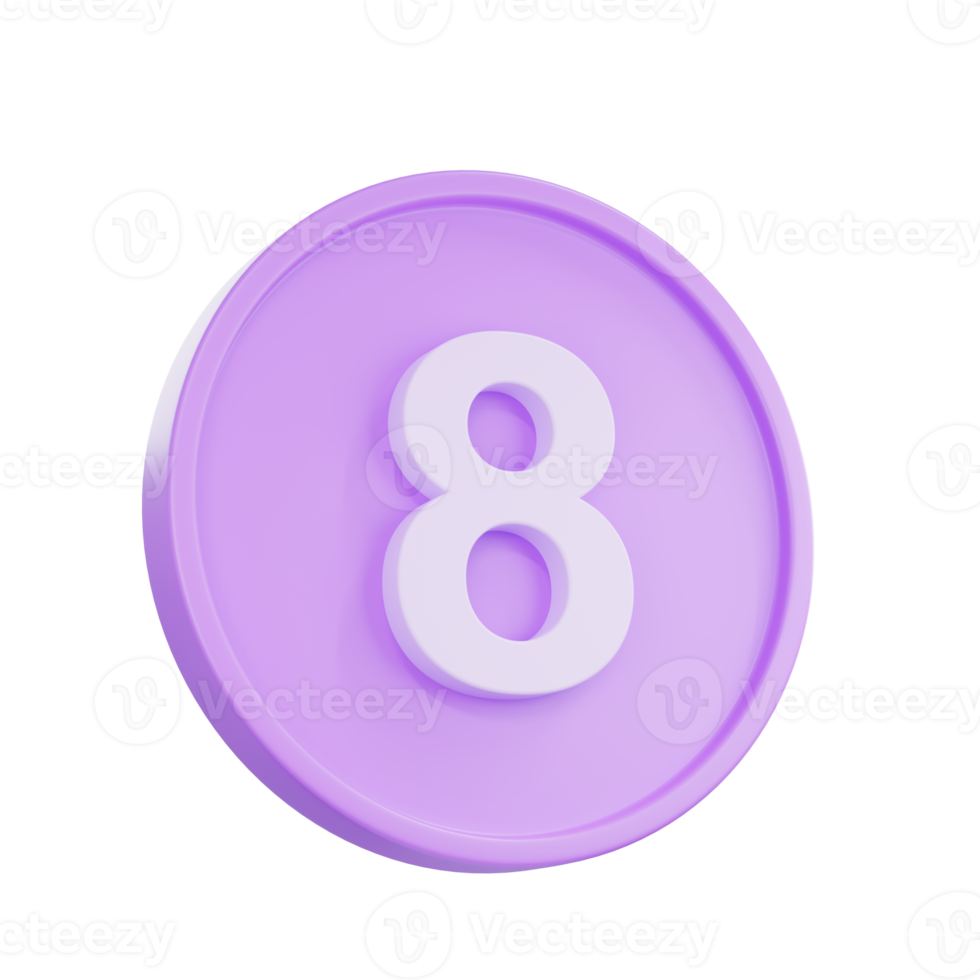 3D render Notice buttons with the number 8 icon isolated for social media reminders. png