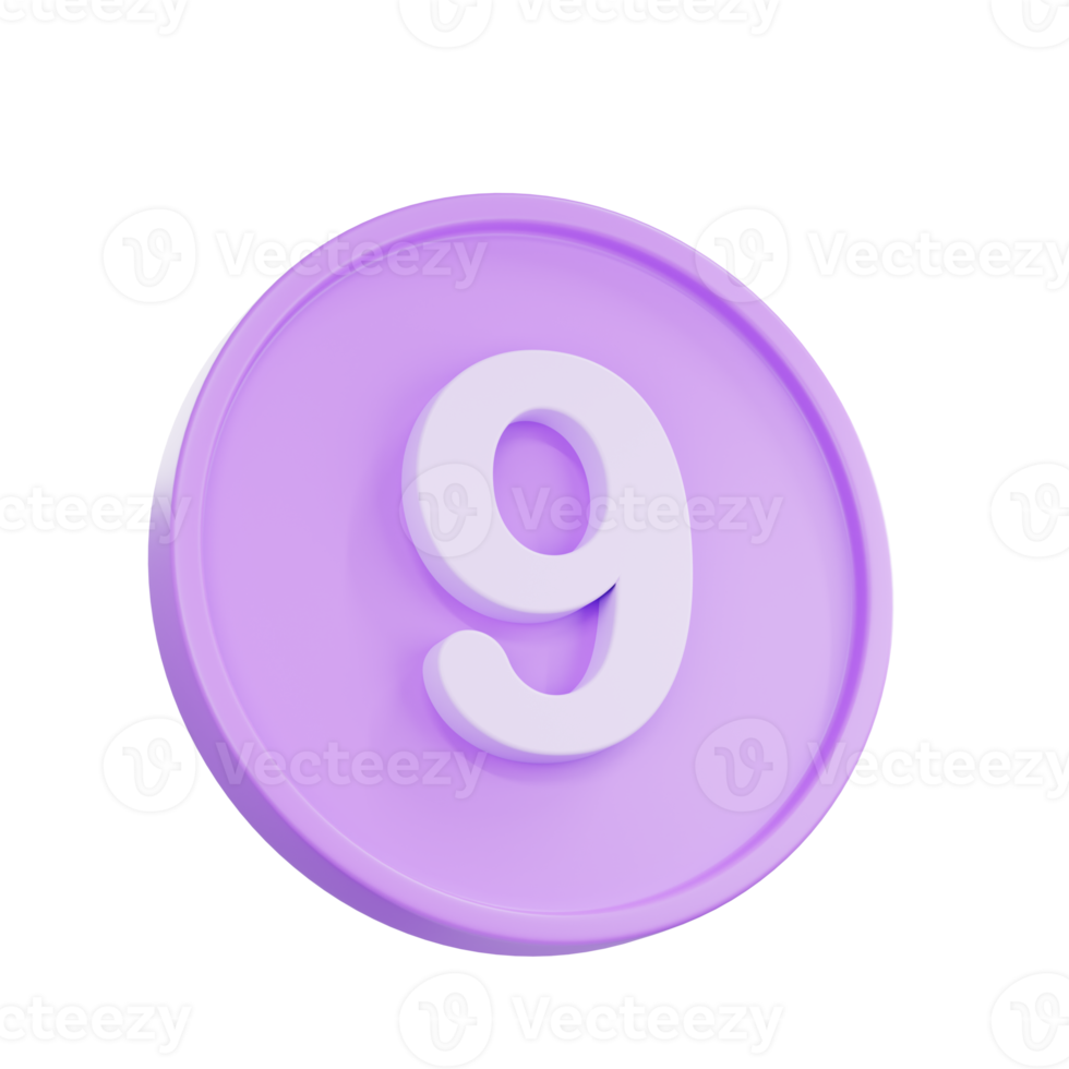 3D render Notice buttons with the number 9 icon isolated for social media reminders. png