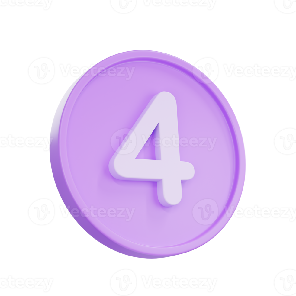 3D render Notice buttons with the number 4 icon isolated for social media reminders. png