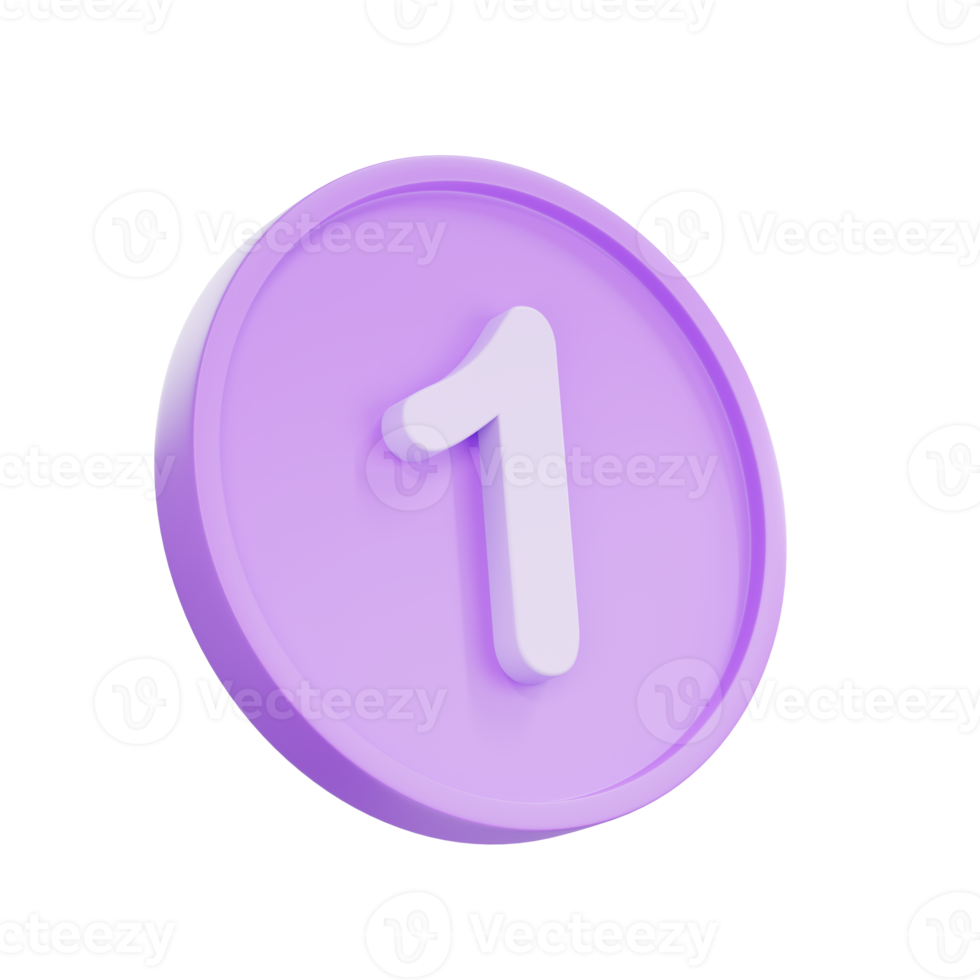 3D render Notice buttons with the number 1 icon isolated for social media reminders. png