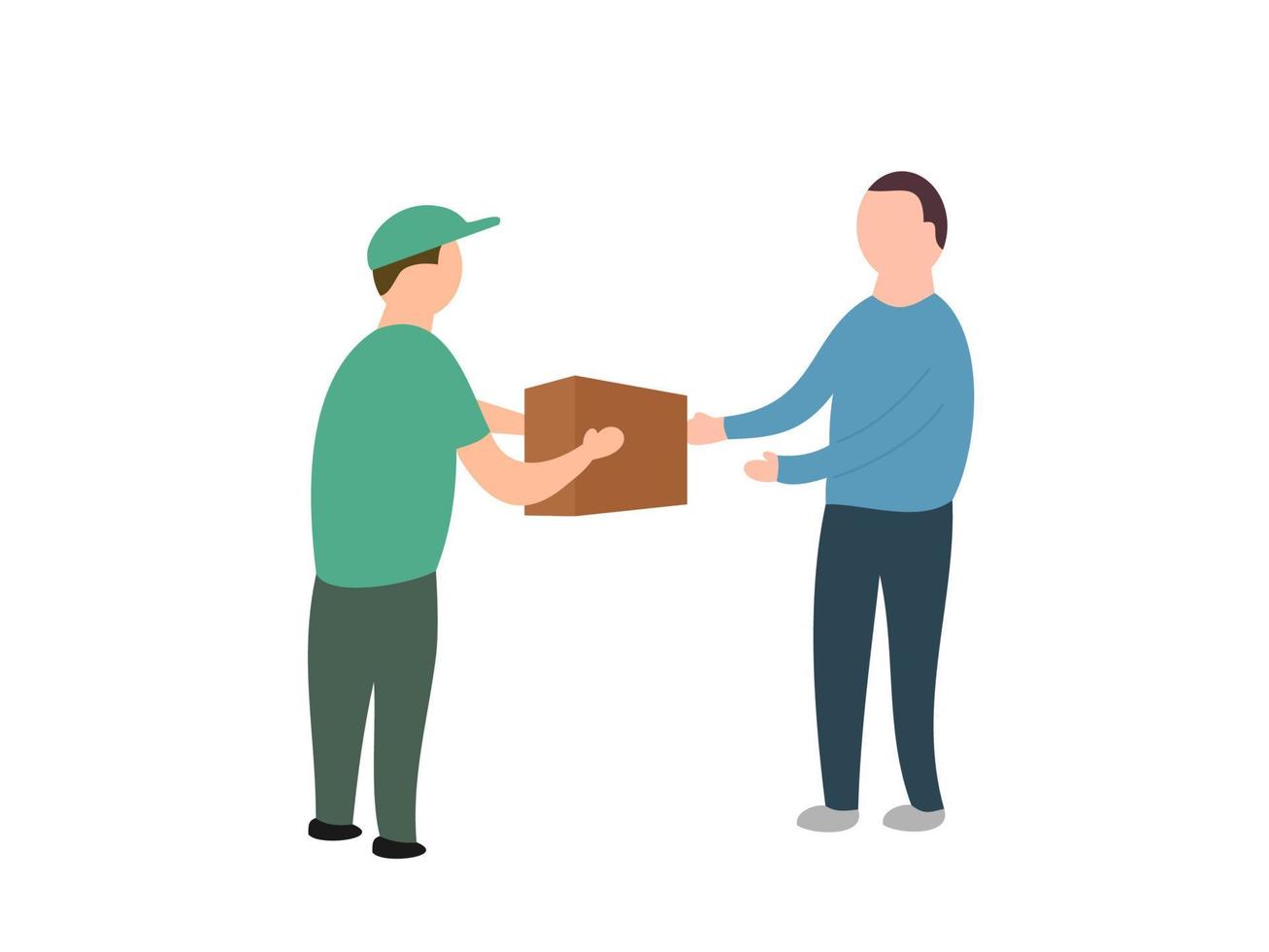 flat design of a courier delivering a package to a customer vector