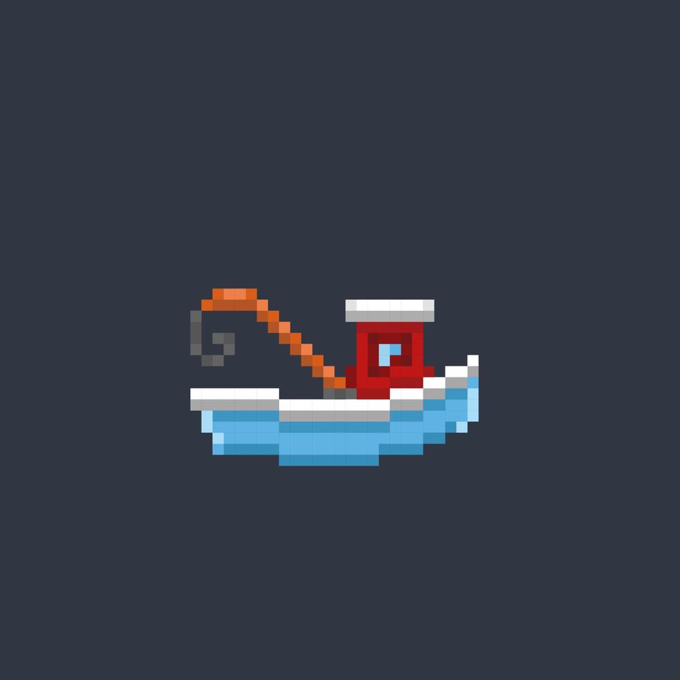 trawler boat in pixel art style vector