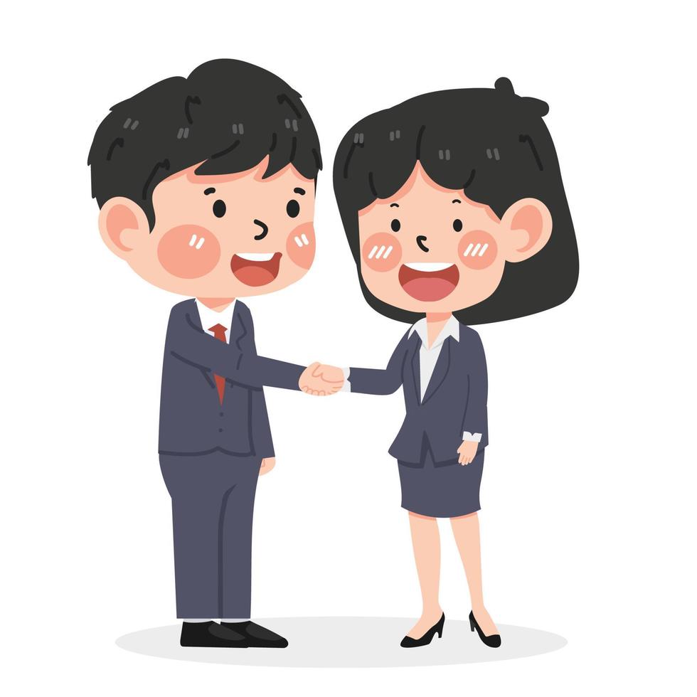 Businesswoman and businessman shaking hands cartoon vector