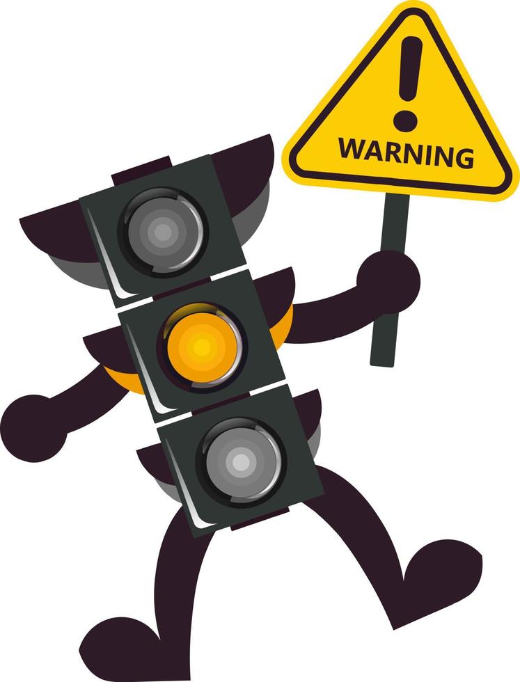 illustration of trafic light cartoon with traffic sign warning sign vector