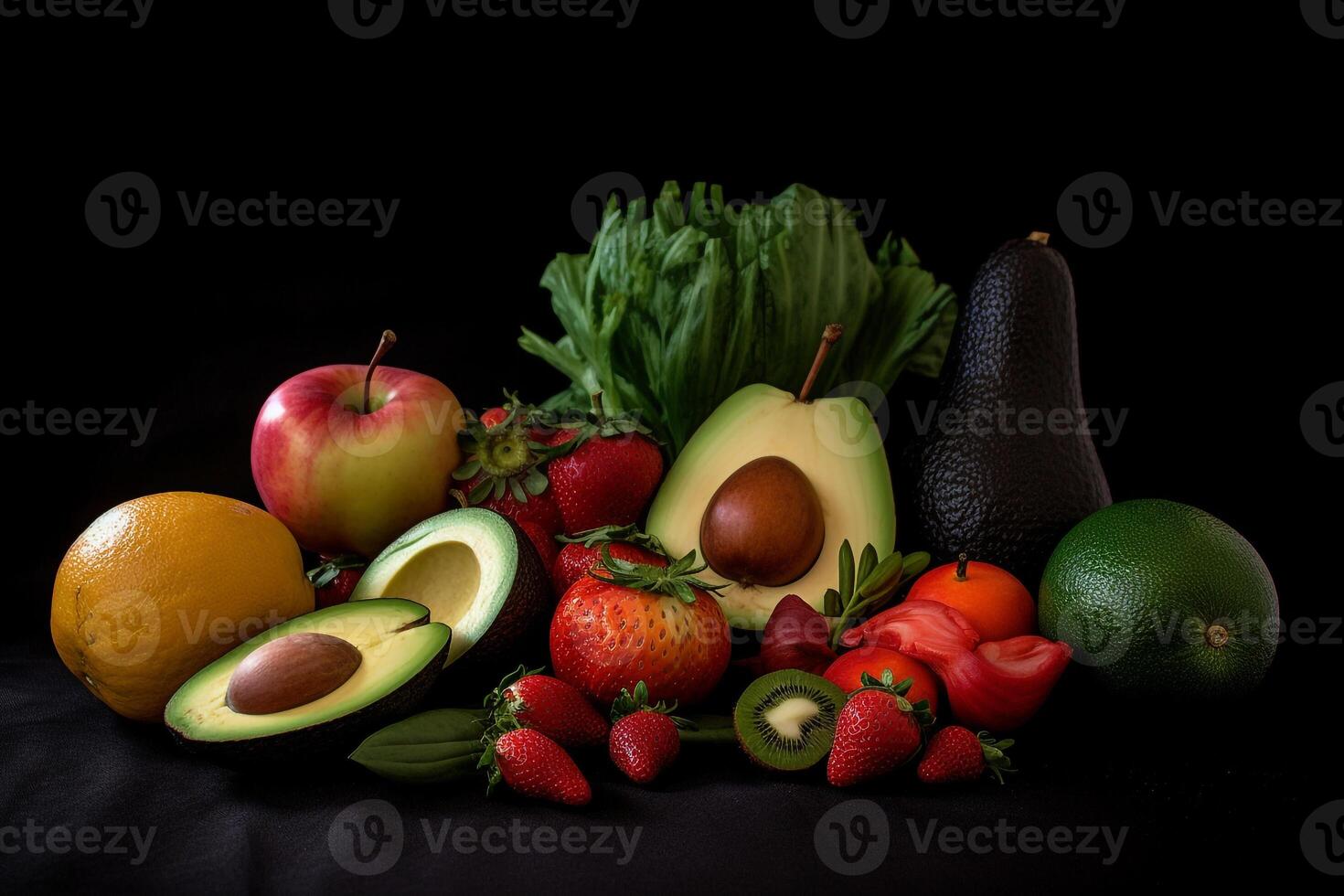 Healthy food, vegetables, fruits. realism created with AI tools photo