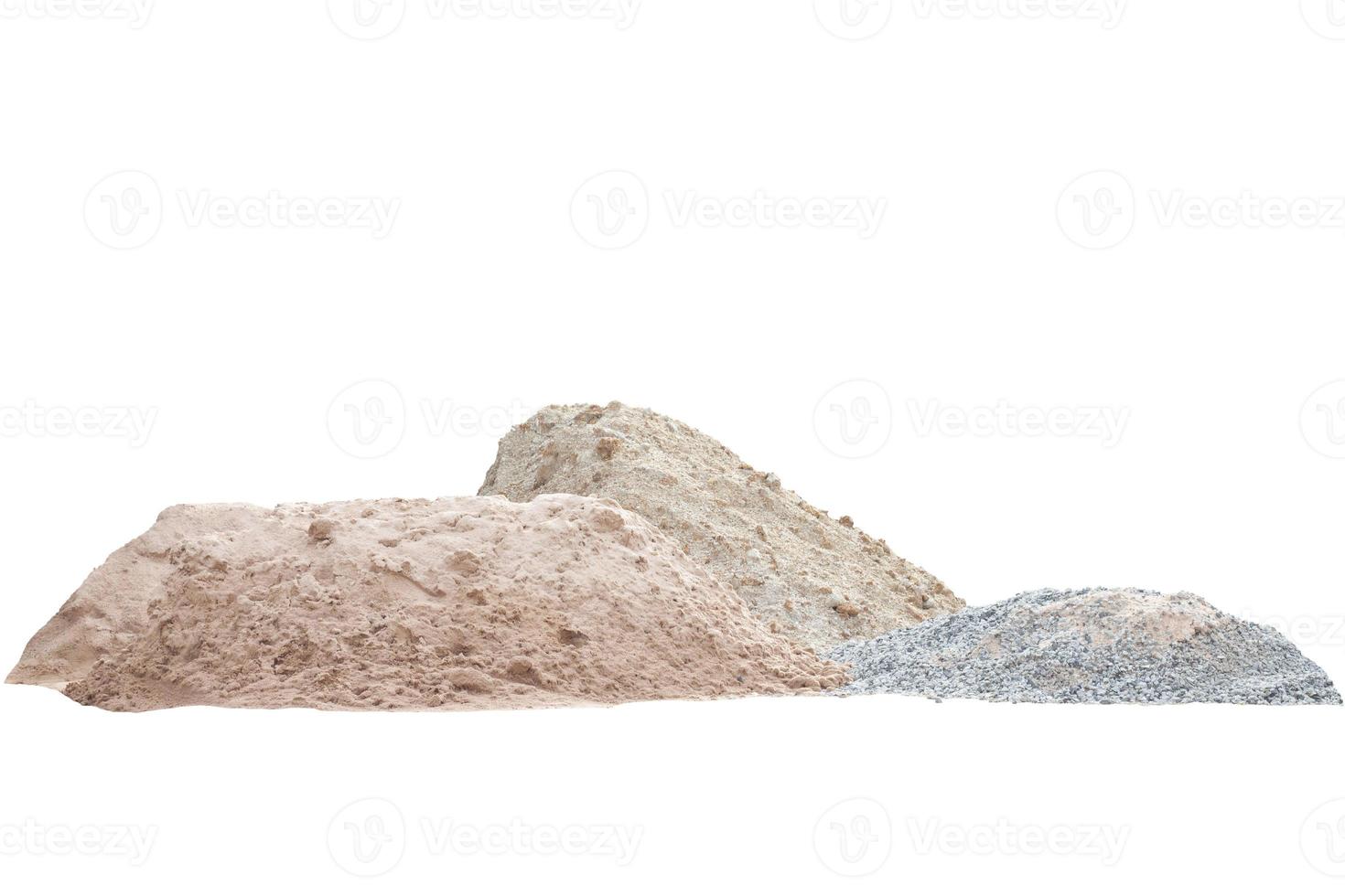 Pile of wet sand and gravel or stone in construction site isolated on white background included clipping path. photo