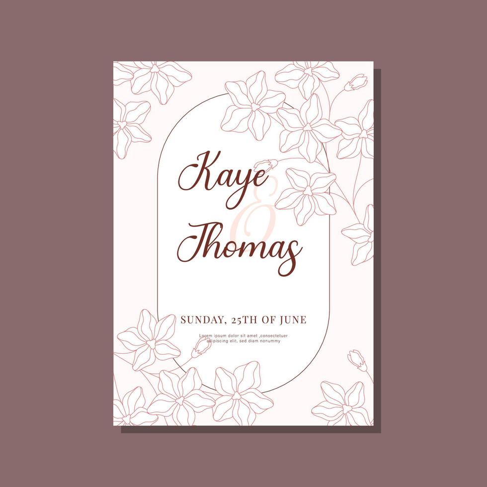 wedding invitation vector template with pink blossom flowers