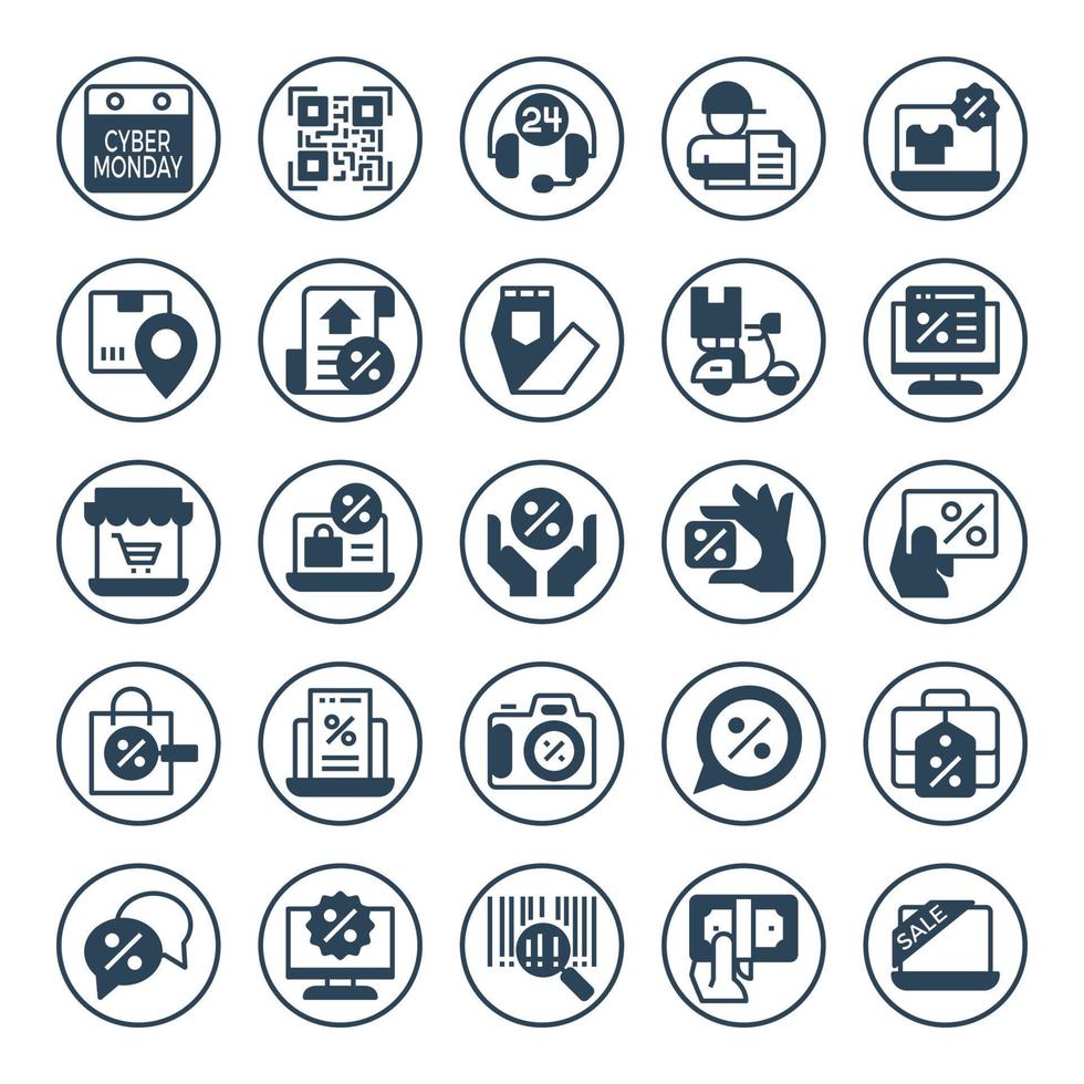 Circle glyph icons for Black friday. vector