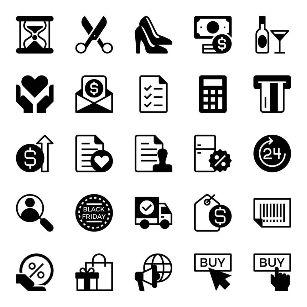 Glyph icons for Black friday. vector