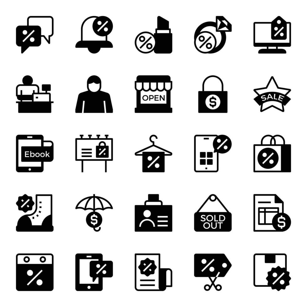 Glyph icons for Black friday. vector