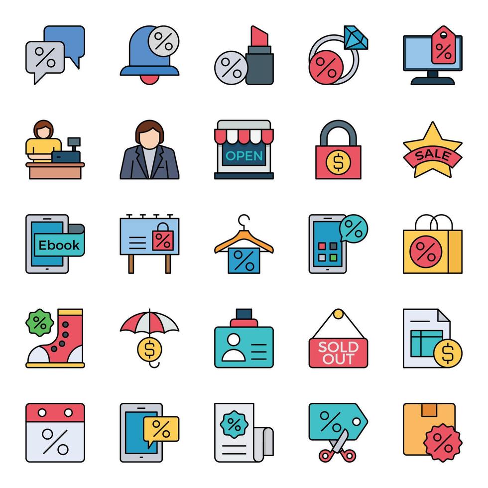 Filled outline icons for Black friday. vector